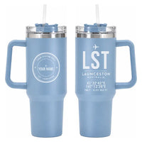 Thumbnail for Launceston Airport (LST) Stainless Steel Mugs - ID Tag + Custom Back - 40oz Car Mug - Light Blue