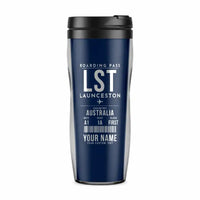 Thumbnail for Launceston Airport (LST) Travel Mugs - Boarding Pass + Name - Plastic (No Holder) - Dark Blue