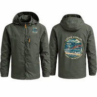 Thumbnail for London Luton Airport (LTN) Stylish Jackets - Hooded Windbreaker - Badge - Olive Green