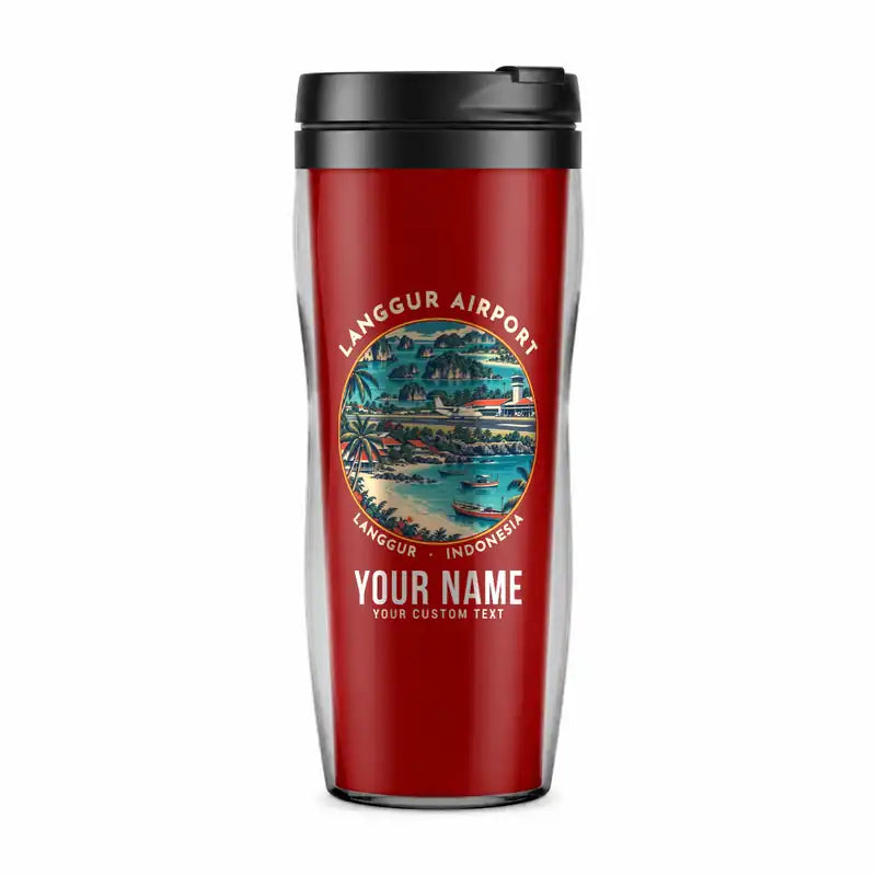 Langgur Airport (LUV) Travel Mugs - Badge + Name - Plastic (No Holder) - Red