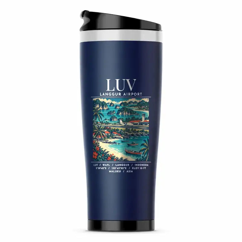 Langgur Airport (LUV) Travel Mugs - Poster - Stainless Steel (No Holder) - Dark Blue