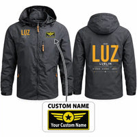 Thumbnail for Lublin Airport (LUZ) Stylish Jackets - Hooded Windbreaker - Tag + Name - Charcoal