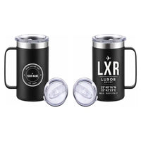 Thumbnail for Luxor International Airport (LXR) Stainless Steel Mugs - ID Tag + Custom Back - Stainless Steel Mug - 24 oz / 700ML - Black