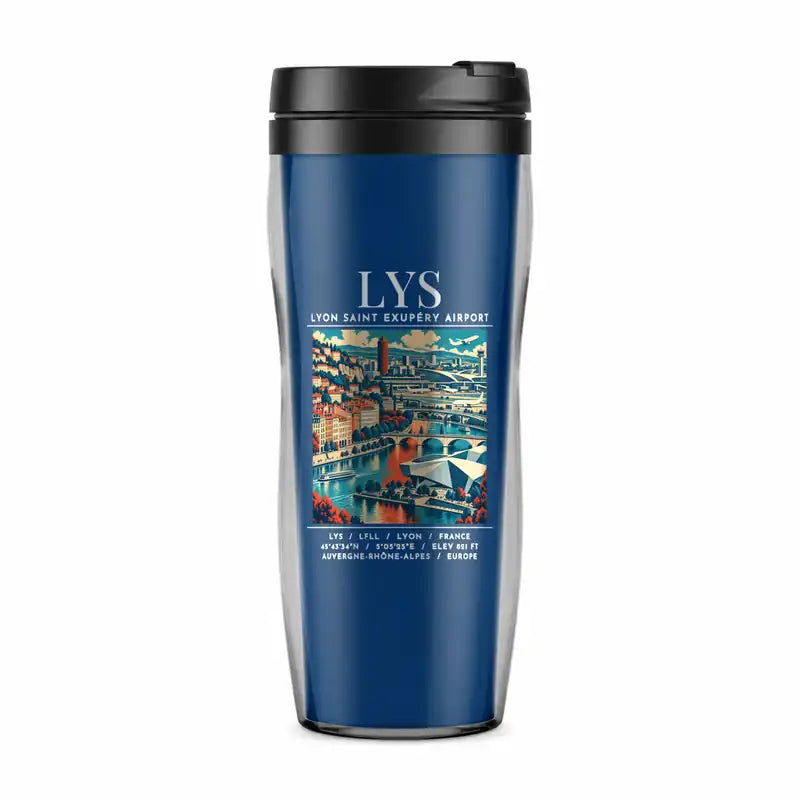 Lyon-Saint Exupéry Airport (LYS) Travel Mugs - Poster - Plastic (No Holder) - Blue