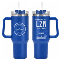 Thumbnail for Matsu Nangan Airport (LZN) Stainless Steel Mugs - Boarding Pass + Custom Back - 40oz Car Mug - Blue