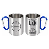 Thumbnail for Matsu Nangan Airport (LZN) Stainless Steel Mugs - Boarding Pass + Custom Back - Outdoors Mug - Blue