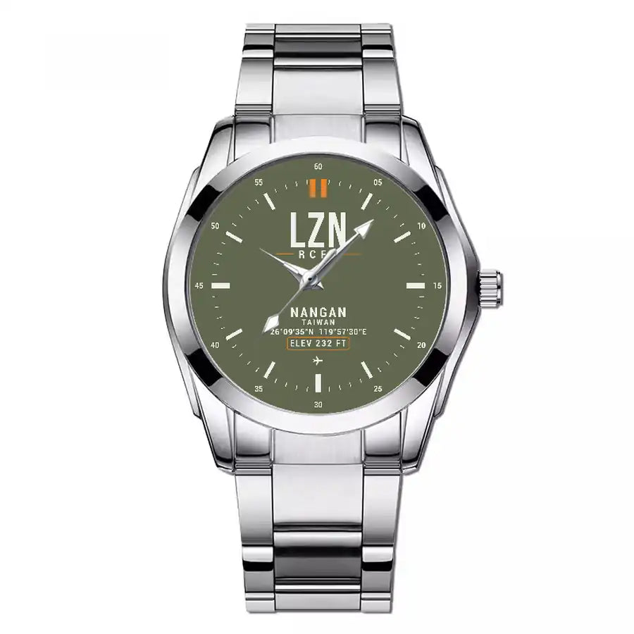 Matsu Nangan Airport (LZN) Aviator Watches - Classic - Green Army - Stainless Steel Band - For Men