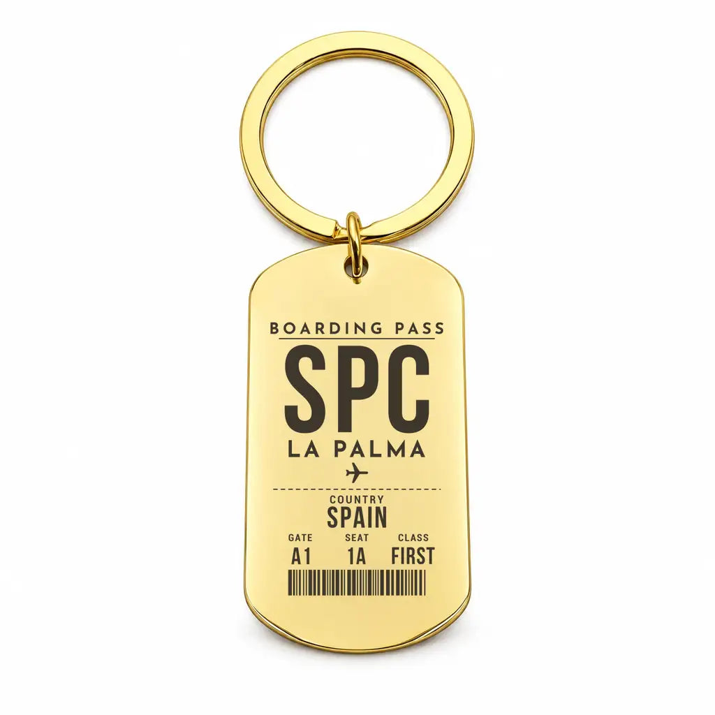La Palma Airport SPC - Key Chain - Boarding Pass Style - Gold