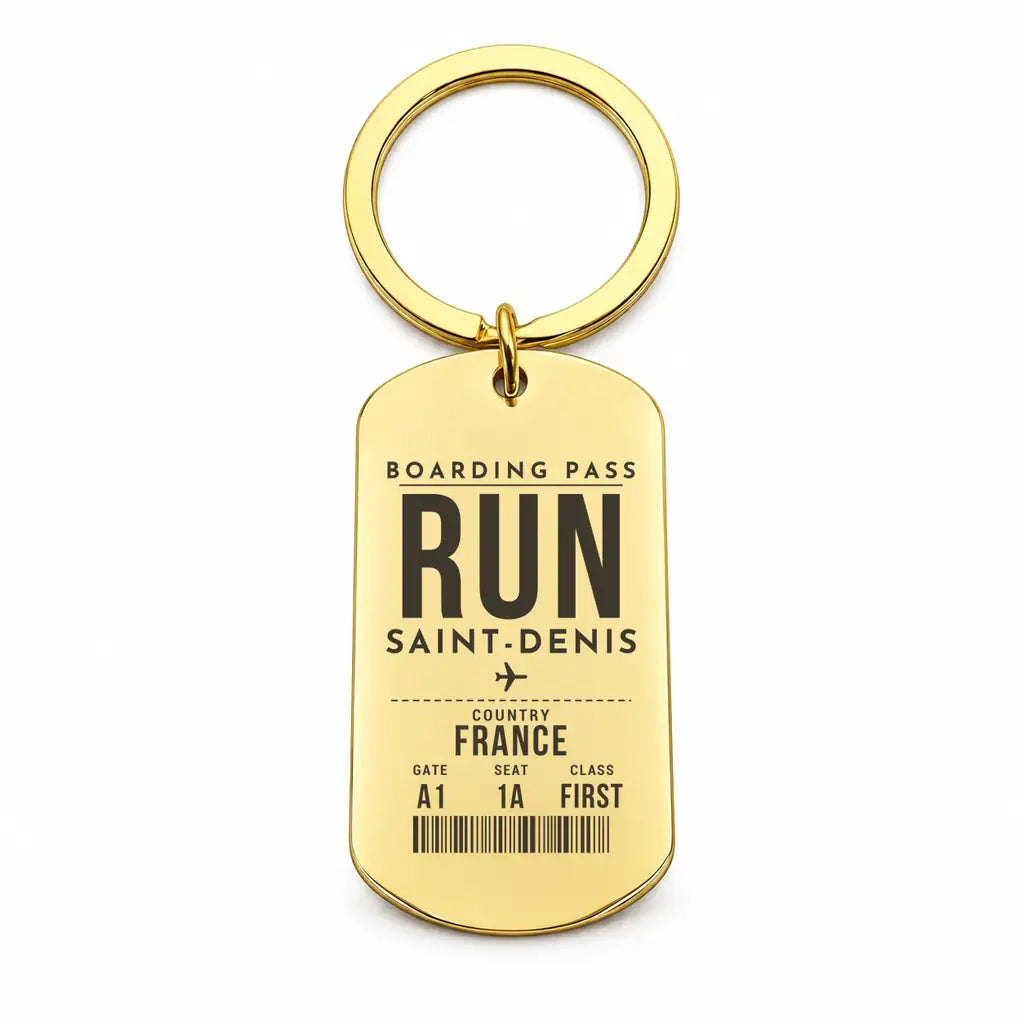La Réunion Roland Garros Airport RUN — Saint-Denis - Key Chain - Boarding Pass Style - Gold