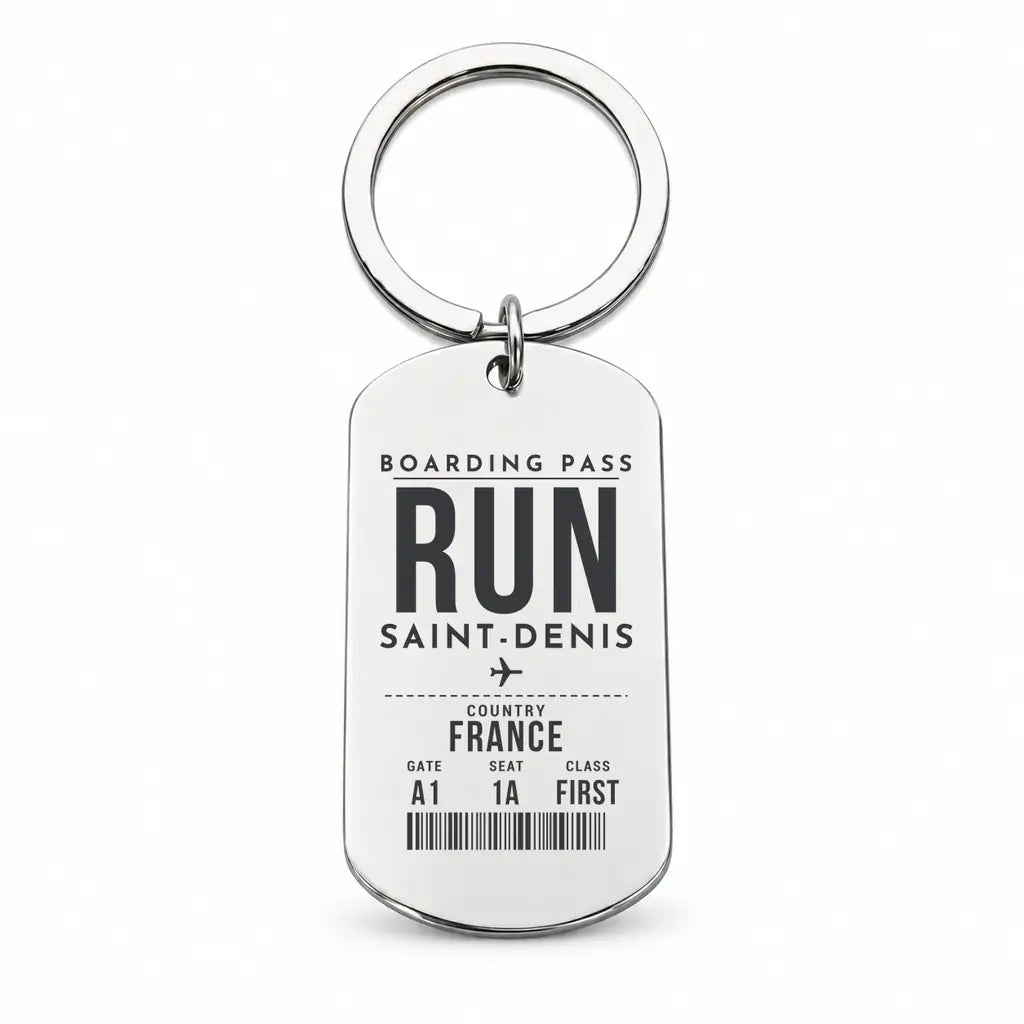 La Réunion Roland Garros Airport RUN — Saint-Denis - Key Chain - Boarding Pass Style - Silver