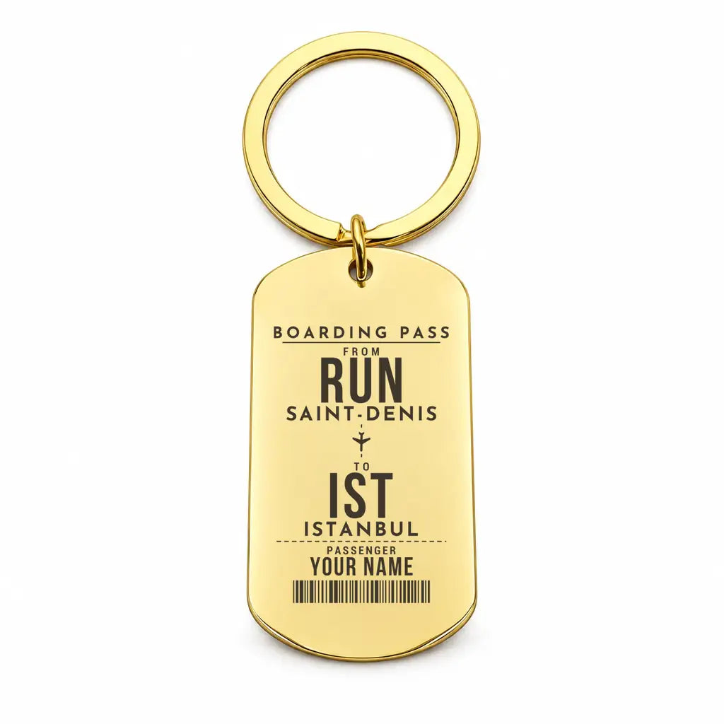 La Réunion Roland Garros Airport RUN — Saint-Denis - Key Chain - Customizable Boarding Pass - Gold