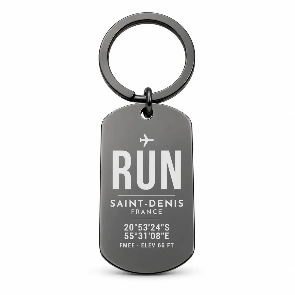La Réunion Roland Garros Airport RUN — Saint-Denis - Key Chain - Original Design - Black