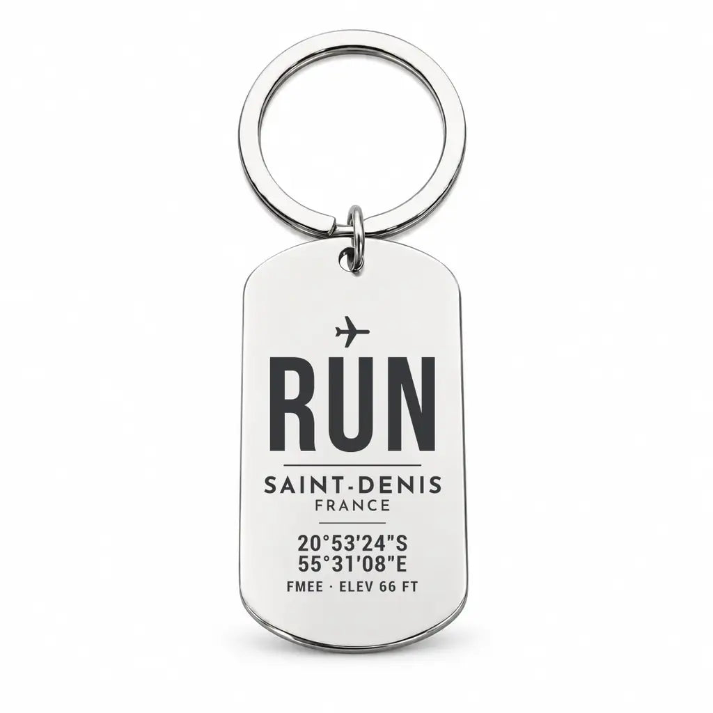 La Réunion Roland Garros Airport RUN — Saint-Denis - Key Chain - Original Design - Silver