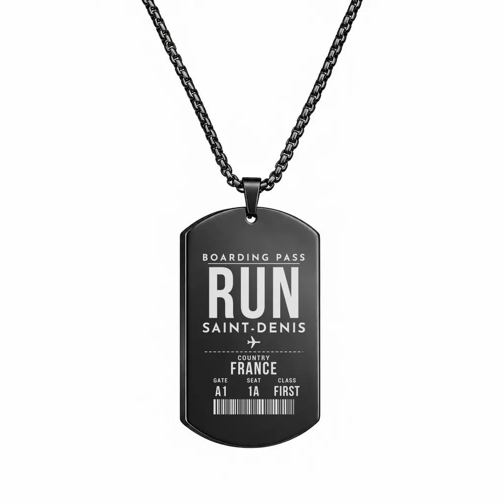 La Réunion Roland Garros Airport RUN — Saint-Denis - Necklace - Boarding Pass Style - Black