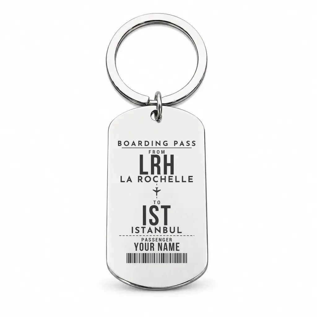 La Rochelle - Ile de Re Airport LRH - Key Chain - Customizable Boarding Pass - Silver