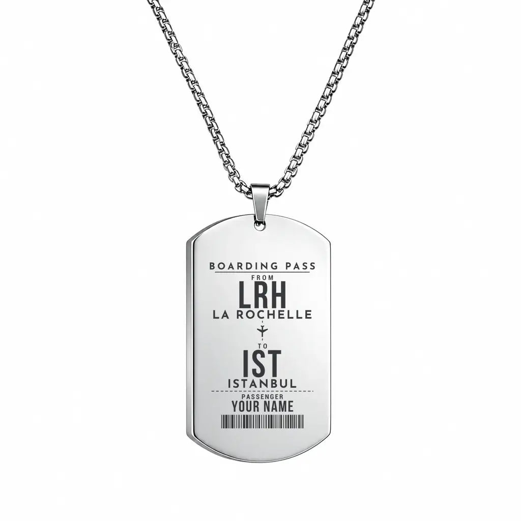 La Rochelle - Ile de Re Airport LRH - Necklace - Customizable Boarding Pass - Silver