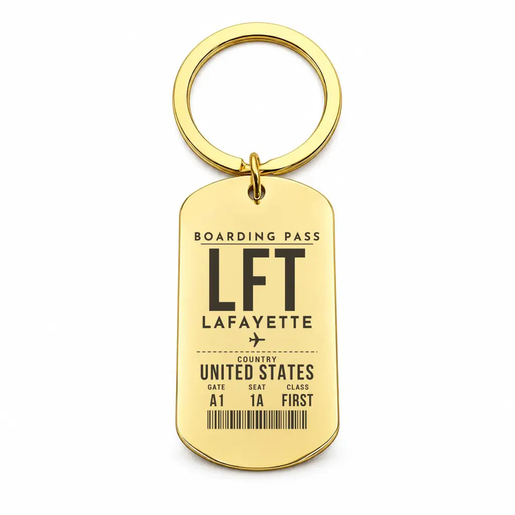 Lafayette Regional Airport LFT - Key Chain - Boarding Pass Style - Gold