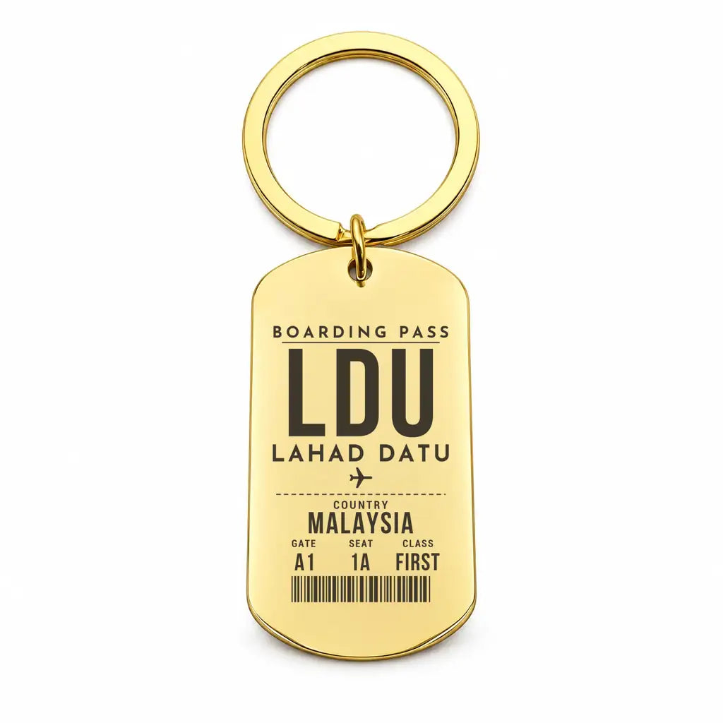 Lahad Datu Airport LDU - Key Chain - Boarding Pass Style - Gold