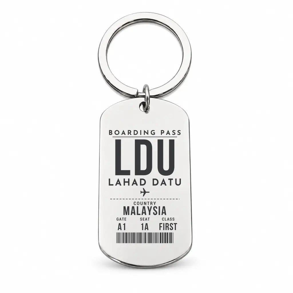 Lahad Datu Airport LDU - Key Chain - Boarding Pass Style - Silver