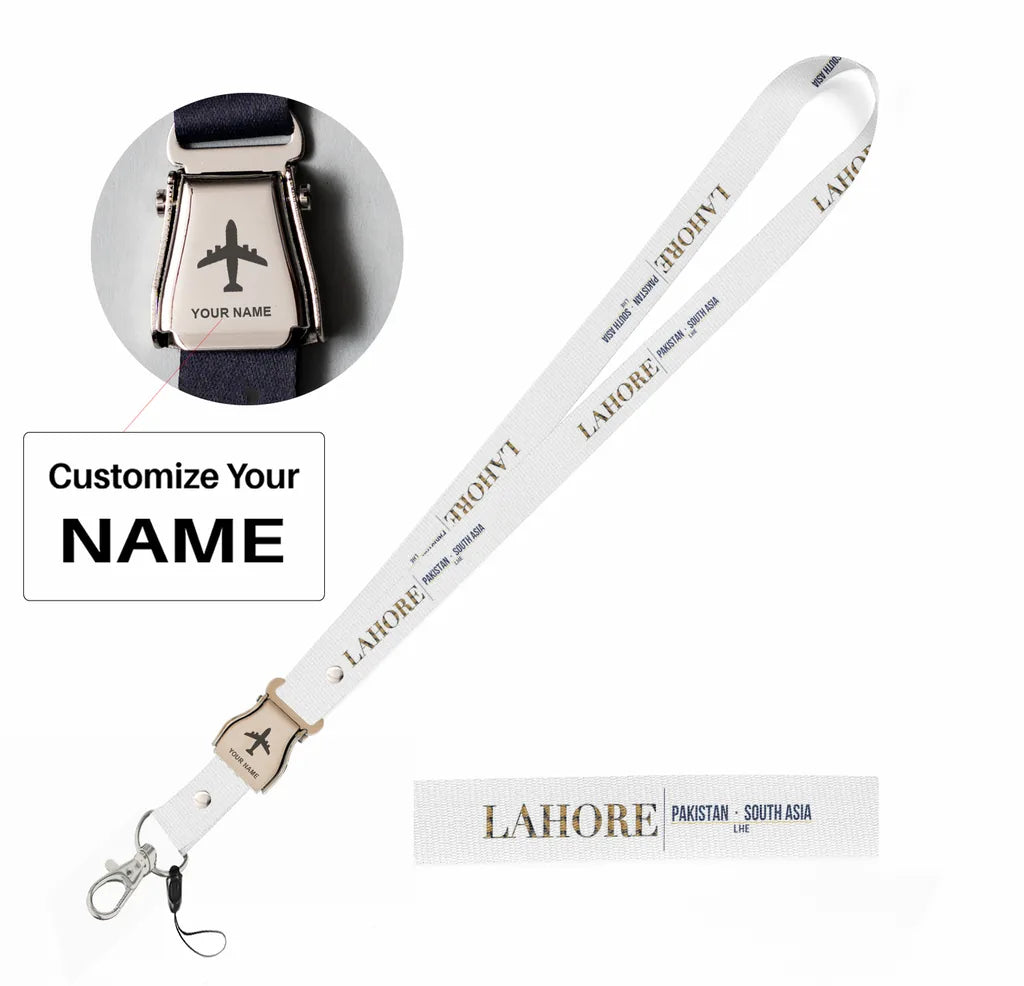 Lahore City Series seat belt lanyard - white with name