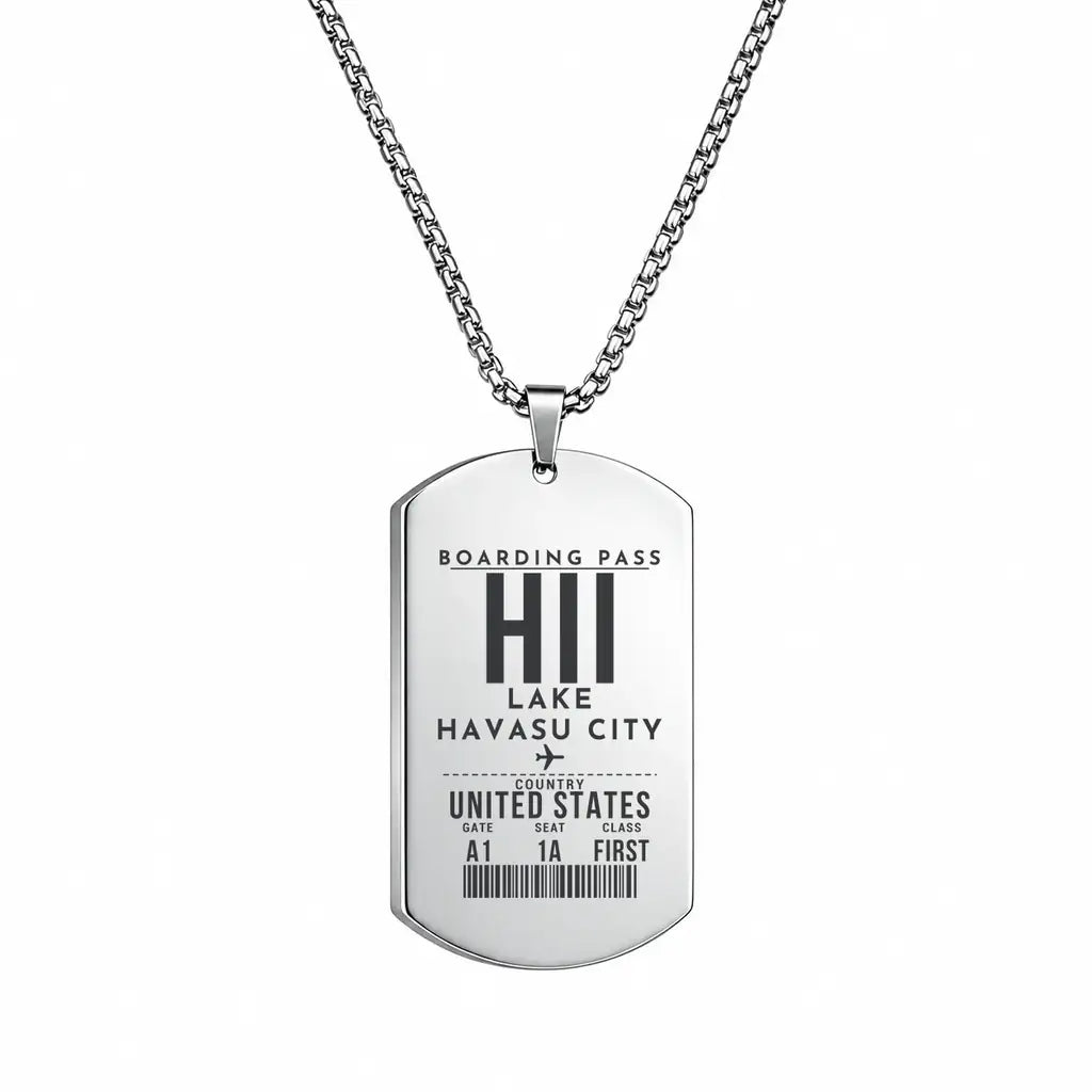 Lake Havasu City Airport HII - Necklace - Boarding Pass Style - Silver
