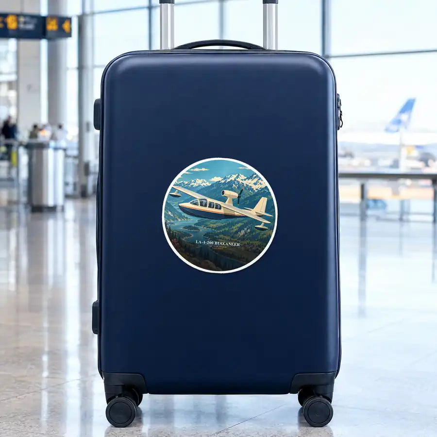 Lake LA-4-200 Buccaneer - 3D + Name - Circle Sticker - Suitcase