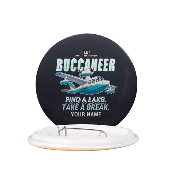 Lake LA-4-200 Buccaneer - Cartoon + Name - Pin - Black