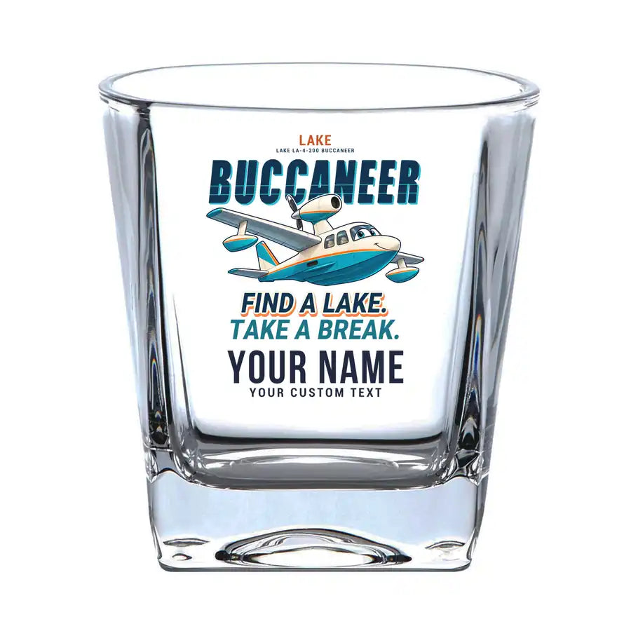 Lake LA-4-200 Buccaneer - Cartoon + Name - Whiskey Glass