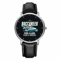 Thumbnail for Lake LA-4-200 Buccaneer - Cartoon - Slim Leather - Silver and Black Leather Strap