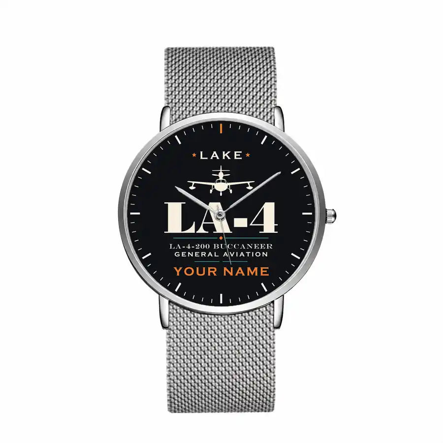 Lake LA-4-200 Buccaneer - Heritage + Name - Slim Mesh - Silver and Silver Stainless Steel Strap
