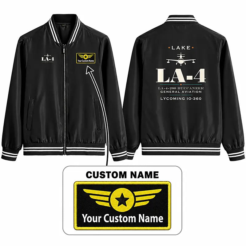 Lake LA-4-200 Buccaneer Stylish Jackets - Baseball Collar - Heritage + Name - Black