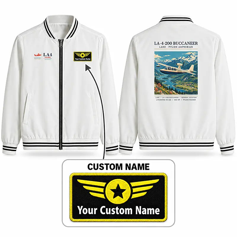 Lake LA-4-200 Buccaneer Stylish Jackets - Baseball Collar - Poster + Name - White