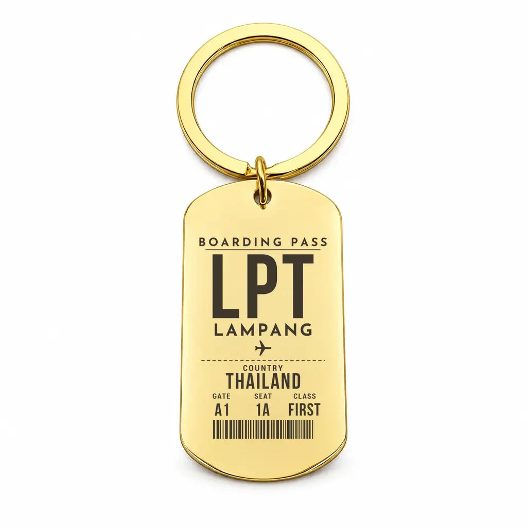 Lampang Airport LPT - Key Chain - Boarding Pass Style - Gold