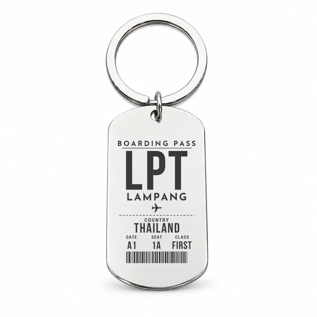 Lampang Airport LPT - Key Chain - Boarding Pass Style - Silver