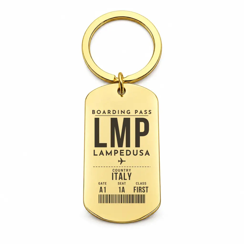 Lampedusa Airport LMP - Key Chain - Boarding Pass Style - Gold