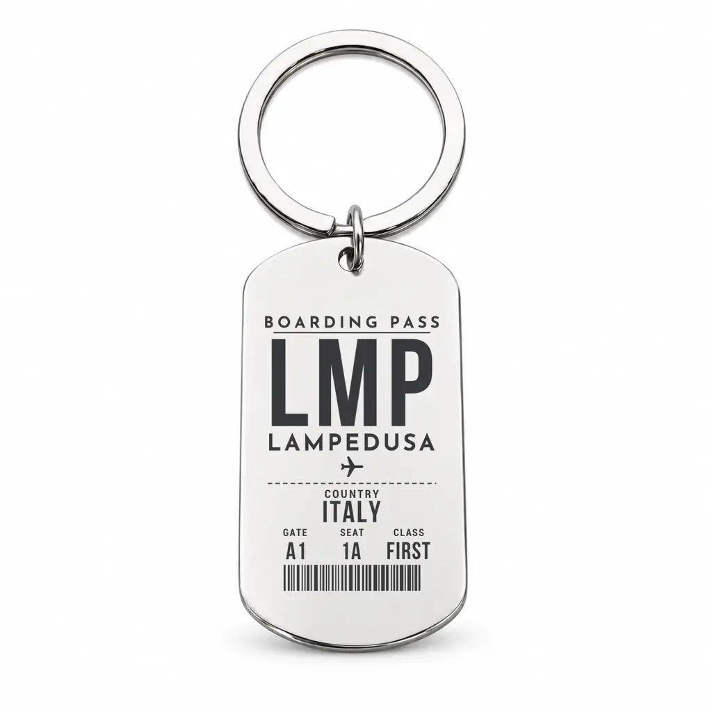 Lampedusa Airport LMP - Key Chain - Boarding Pass Style - Silver