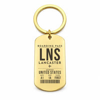 Thumbnail for Lancaster Airport LNS - Key Chain - Boarding Pass Style - Gold
