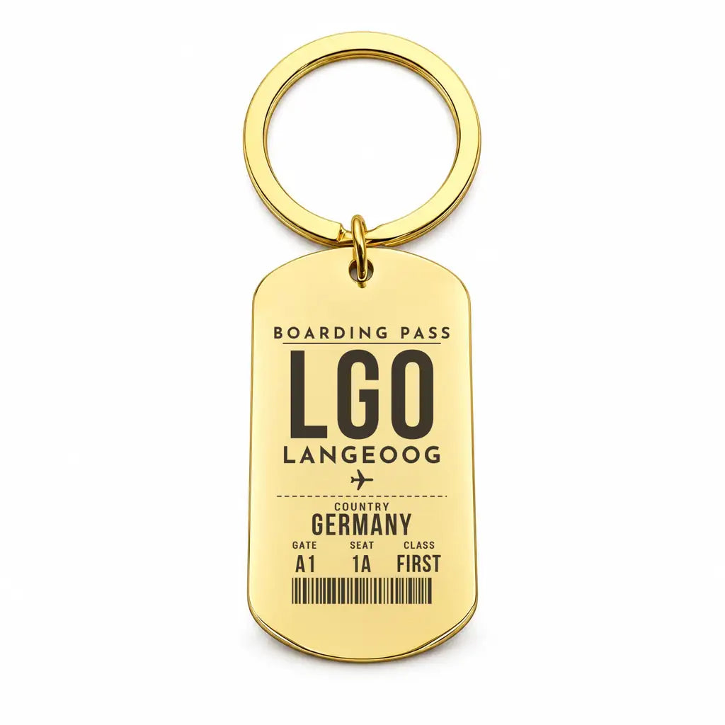 Langeoog Airport LGO - Key Chain - Boarding Pass Style - Gold
