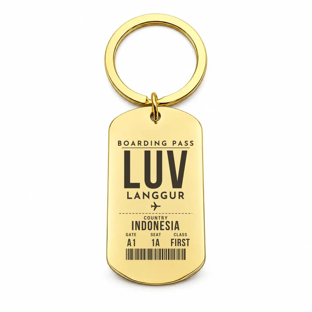 Langgur Airport LUV - Key Chain - Boarding Pass Style - Gold