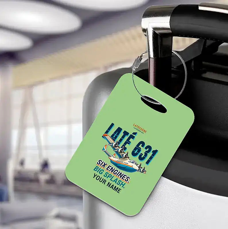 Latecoere 631 - Cartoon + Name - Luggage Tag - Light Green