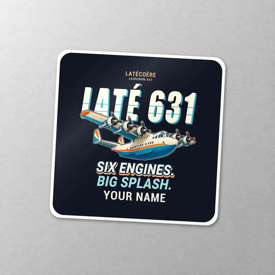 Latecoere 631 - Cartoon + Name - Square Sticker - Close-up