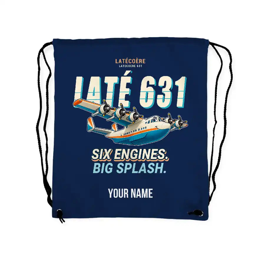 Latecoere 631 - Drawstring Bag - Cartoon + Name - Dark Blue