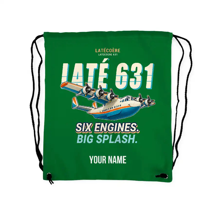 Latecoere 631 - Drawstring Bag - Cartoon + Name - Green