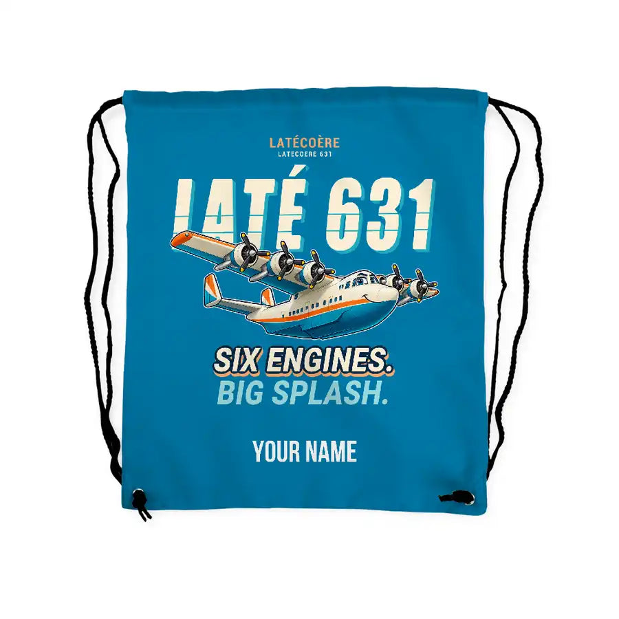Latecoere 631 - Drawstring Bag - Cartoon + Name - Light Blue