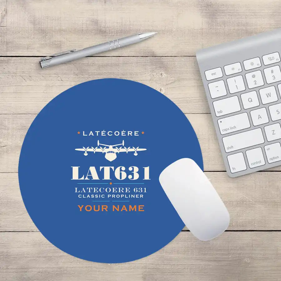 Latecoere 631 - Heritage + Name - Round Mouse Pad - Blue