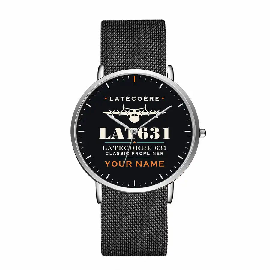 Latecoere 631 - Heritage + Name - Slim Mesh - Silver and Black Stainless Steel Strap