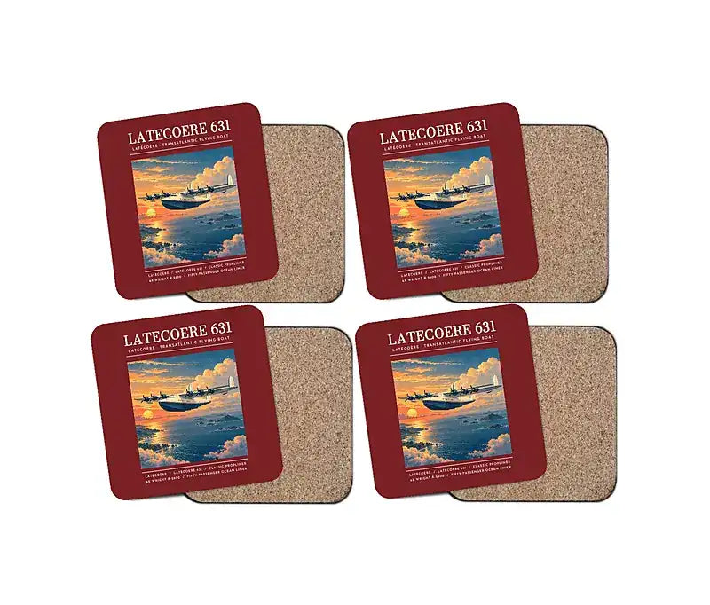 Latecoere 631 - Poster - Coaster Set - Dark Red