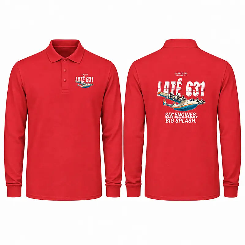 Latecoere 631 Premium Polo T-Shirts - Cartoon - Long Sleeve - Red