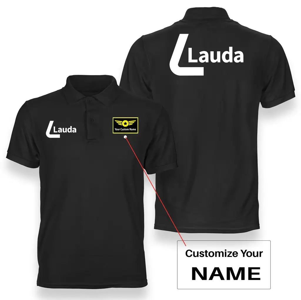 Lauda logo on black + name double side polo t shirt