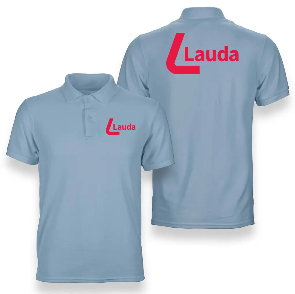 Lauda logo on light blue double side polo t shirt